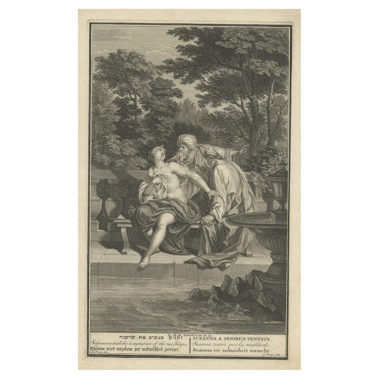 Religion Print Titled 'Susanna Resisteth the Temptation of The two Judges', 1728