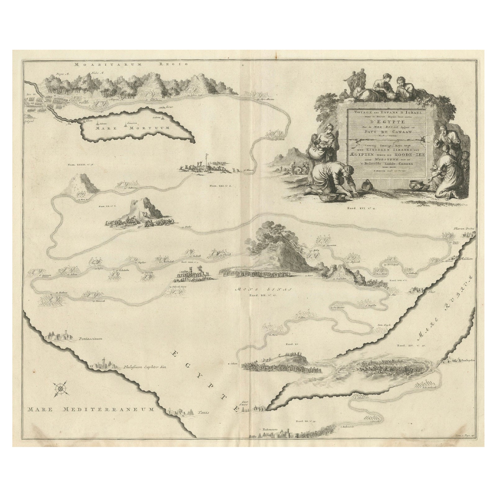 Decorative Map of the Holy Land, Wanderings of Moses by Pieter Mortier, ca. 1700