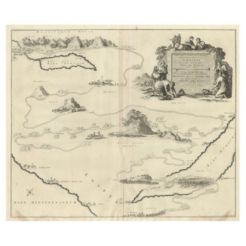 Decorative Map of the Holy Land, Wanderings of Moses by Pieter Mortier, ca. 1700