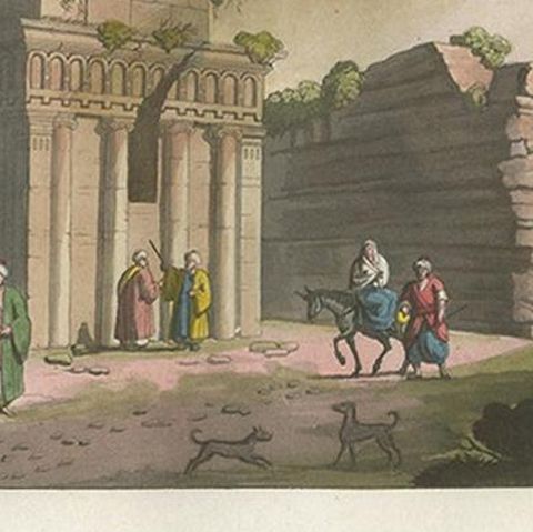 Antique Print of the Tomb of Absalom in Jerusalem, '1831', close-up 1