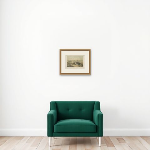 19th-Century Chromolithograph of Samaria, Israël, Historical Biblical Scene, shown framed on a wall, true to size