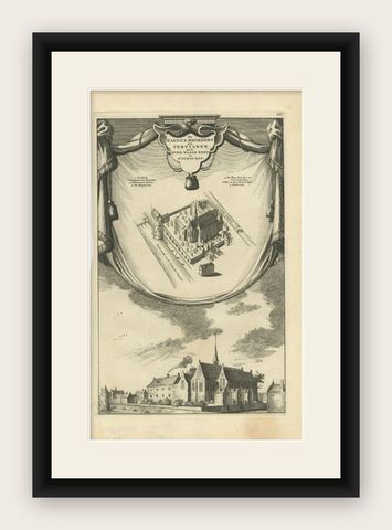 Antique Print of the Paulus Broeders Monastery by Wagenaar, c.1760, shown framed