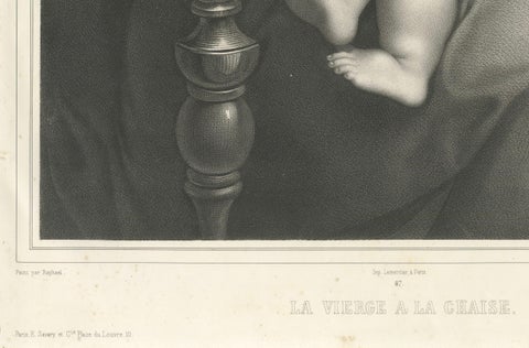 Madonna and Child Print after Raphael, La Vierge à la Chaise, circa 1850, close-up 3