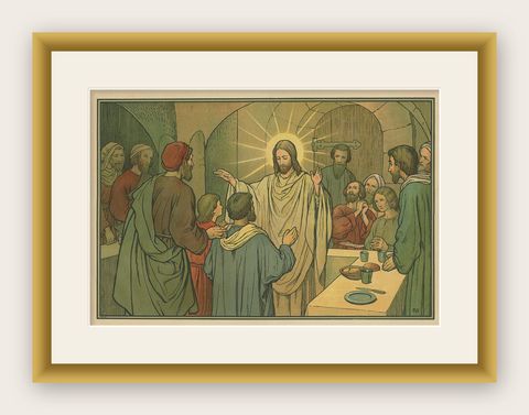 Antique Religion Print of the Seven Sacraments, Penance '1913', shown framed
