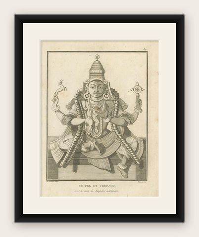 Historic 1806 Shiva and Vishnu Harihara Antique Print, Hindu Deity Engraving, shown framed