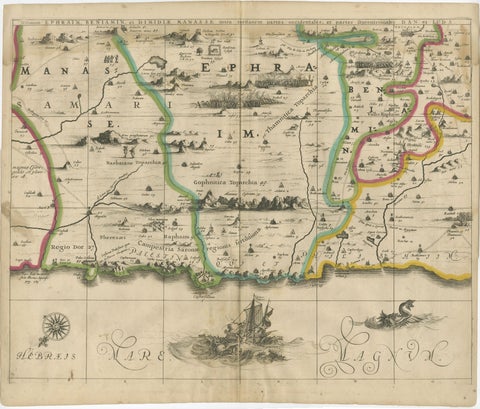 1658 Large Map of the Holy Land by Jansson, Twelve Tribes of Israel in 6 Sheets, view 5