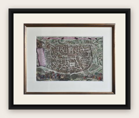 Antique Map of the City of Jerusalem by N. Visscher, 1702, shown framed