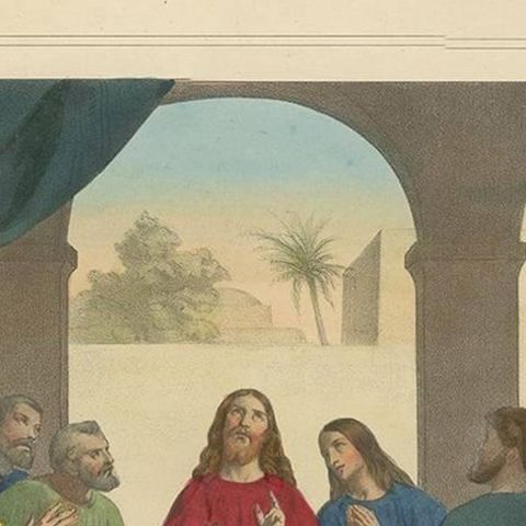 Antique Religious Print "No.26" the Institution of the Eucharist, circa 1840, close-up 1