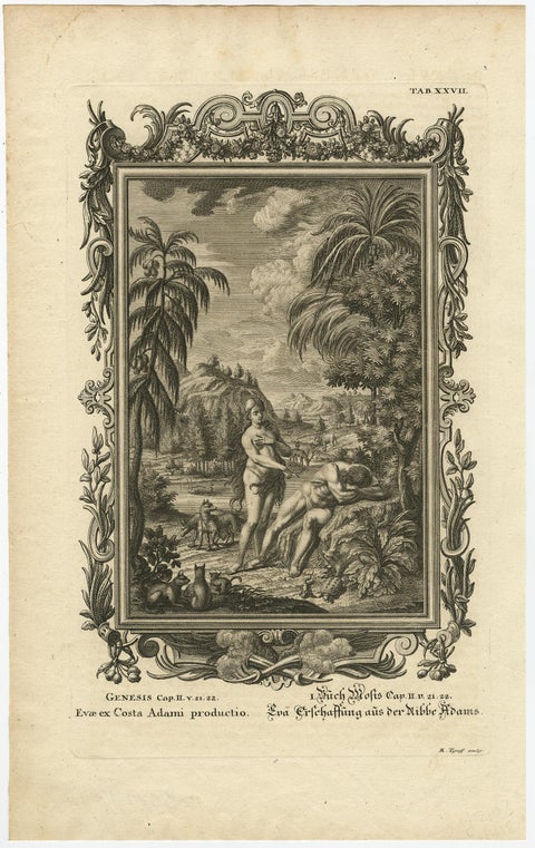 Old Scene from Genesis in the Old Testament; Eve is made from Adam's Rib, 1731, view 2