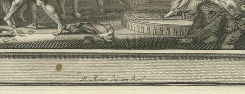 David Dances Before the Ark and Hanun Shames David's Envoys, Mortier, circa 1700, close-up 1
