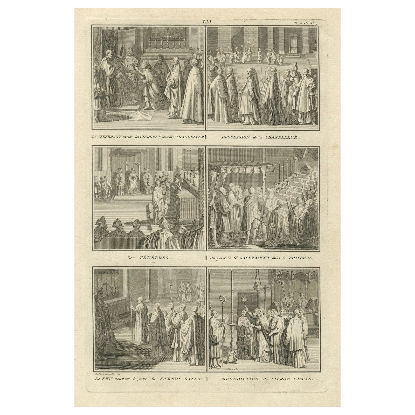 Holy Week and Candlemas Rites, 1734 Engraving of Catholic Liturgical Scenes