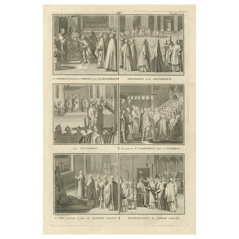 Holy Week and Candlemas Rites, 1734 Engraving of Catholic Liturgical Scenes