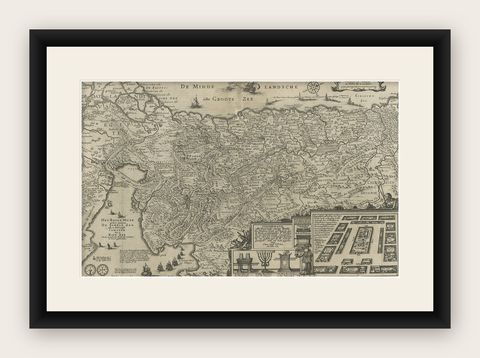 Beautiful Rare Antique Map of the Holy Land, 1648, shown framed
