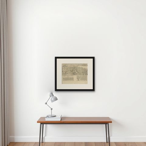 Jerusalem, Holy City View, Early Renaissance Woodcut, c.1560, shown framed on a wall, true to size