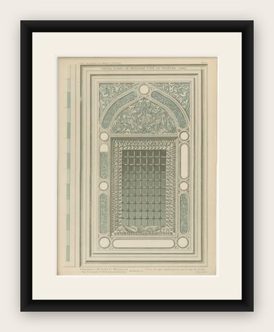 Green Mosque Window with Arabesques, Bursa Ottoman Architecture Print, 1924, shown framed