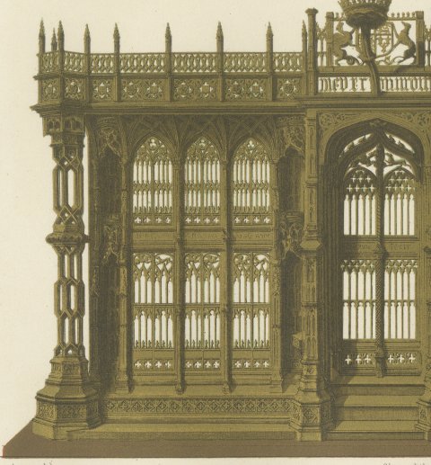 Tomb Screen of Henry VII, Westminster Abbey, Antique Print, 1851, close-up 1