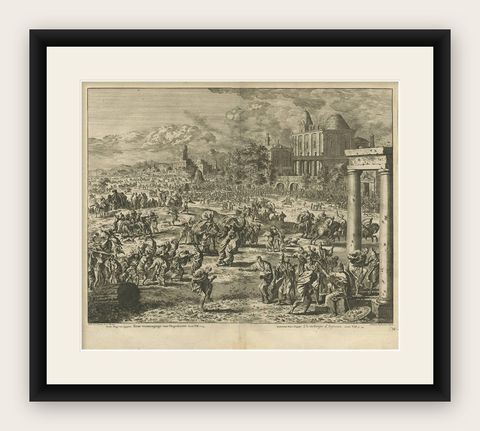 Antique Bible Print Fourth Plague of Egypt by J. Luyken, 1743, shown framed