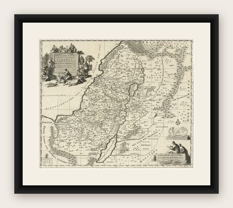 Highly Detailed Antique Map of the Holy Land Showing 12 Tribes of Israel, c.1720, shown framed