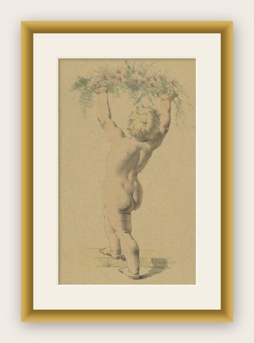 Antique Litho of an Angel by Meyer, 1892, shown framed