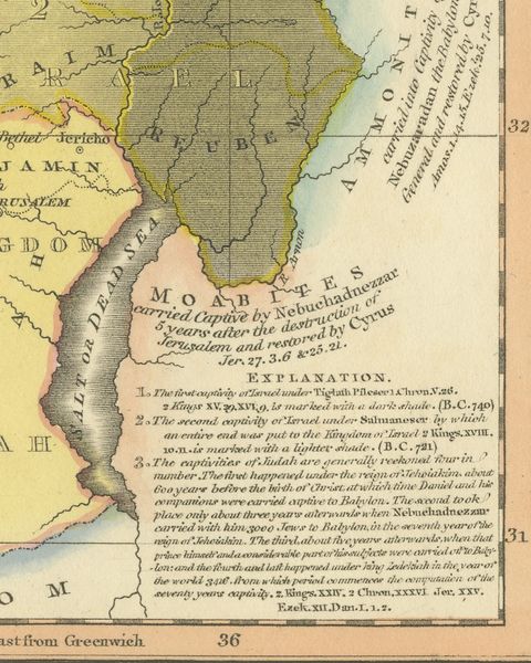 Canaan and the Captivities of Israel and Judah, Antique Map, 1823, close-up 2