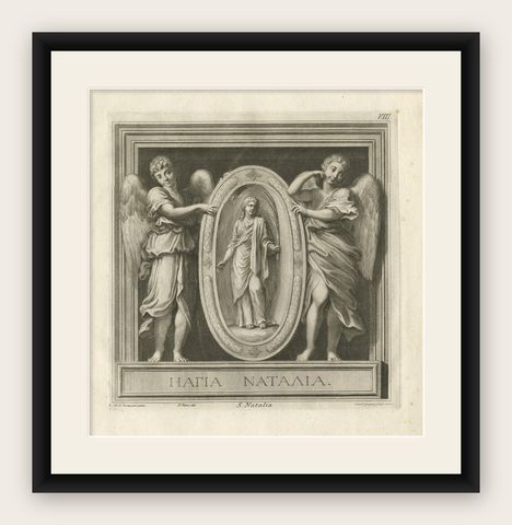Original Antique Engraving of Saint Natalie, 1762, shown framed