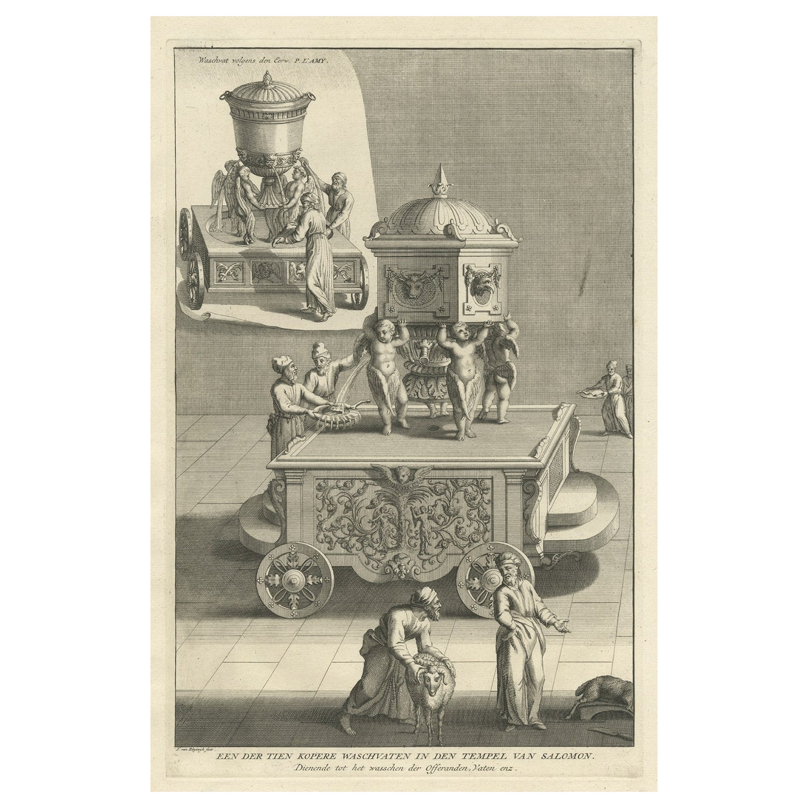 Antique Engraving of One of the Ten Brass Lavers in Solomon's Temple, 1725