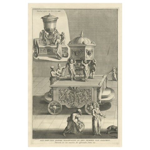 Antique Engraving of One of the Ten Brass Lavers in Solomon's Temple, 1725