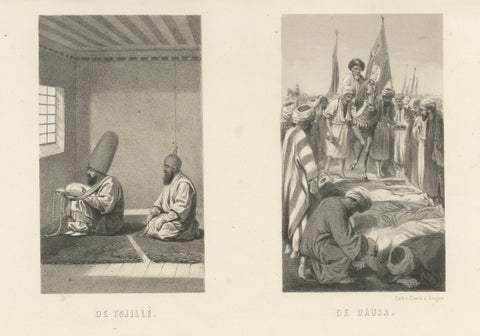 Islamic Sufi Ritual Print The Tschillé and the Dausa, 1863 Dutch Lithograph, close-up 5