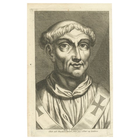 Old Original Antique Engraved Portrait of Pope Bonifacius / Boniface, 1678