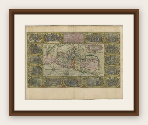 1625 Petrus Plancius / Cloppenburg Map of the Holy Land with Biblical Vignettes, shown framed