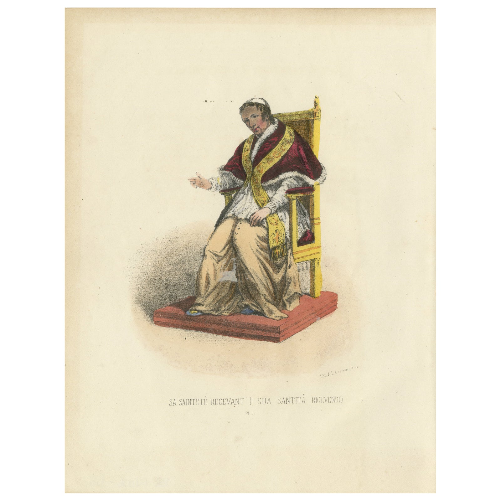 Hand-colored Lithograph, Sa Sainteté Recevant (His Holiness Receiving), 1862