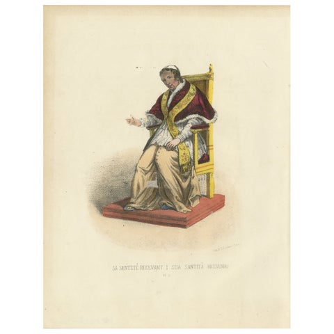 Hand-colored Lithograph, Sa Sainteté Recevant (His Holiness Receiving), 1862