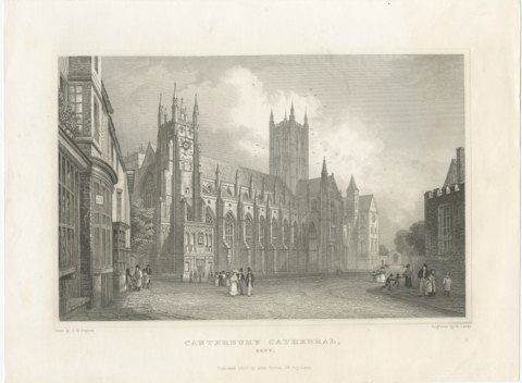 Canterbury Cathedral, Kent, after T. M. Baynes, Antique Steel Engraving, 1837, view 2