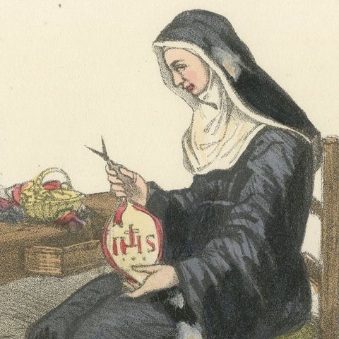 Augustine, 1862 Hand-Colored Lithograph of an Augustinian Nun, close-up 1