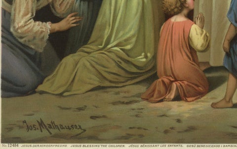 Jesus Blessing the Children, Antique German Chromolithograph, ca.1900, close-up 2