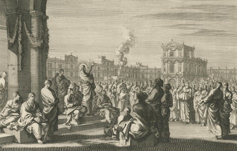 Antique Biblical Engravings, The Rich Young Man & Christ Teaching Jews, c.1700, close-up 1