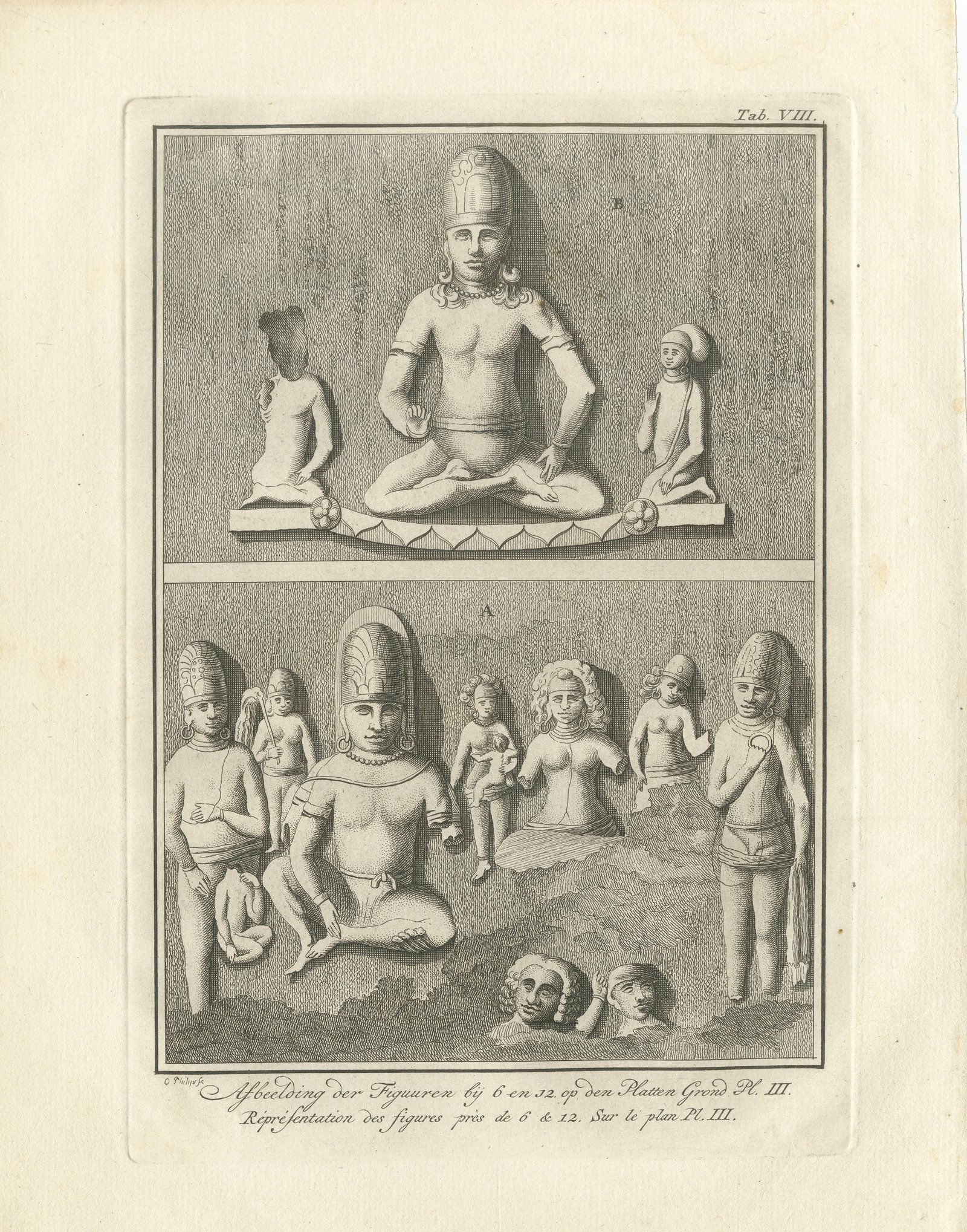 Elephanta Cave Sculptures at Stations 6 and 12, Antique Print, 1780
