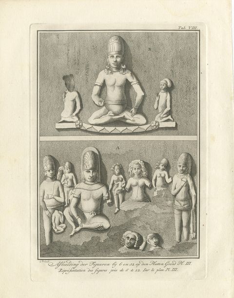 Elephanta Cave Sculptures at Stations 6 and 12, Antique Print, 1780