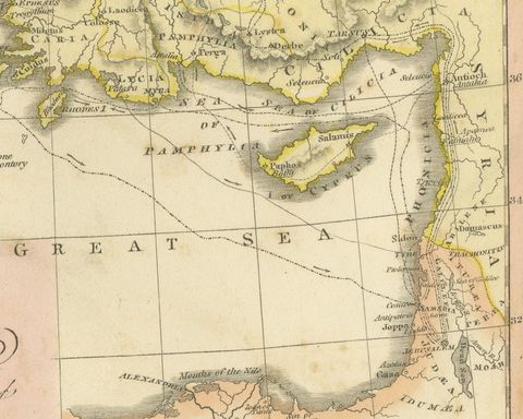 The Travels and Voyages of Saint Paul, Antique Wyld Map, 1823, close-up 3