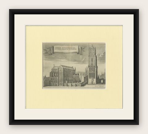 Antique Church Print of the 'Domkerk' in Utrecht, the Netherlands, circa 1770, shown framed