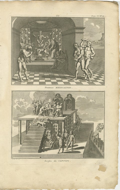 Mexican Penitence and Human Sacrifice, 1734 Engraving of Aztec Religious Rites, view 2