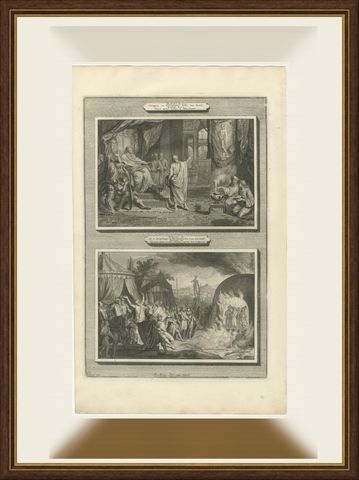 Daniel Interprets the Dream and the Fiery Furnace, Pieter Mortier, circa 1700, shown framed