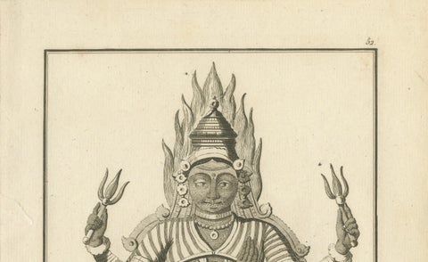 Rare 1806 Engraving: Parasati's Fiery Divinity in Hindu Mythology, close-up 1