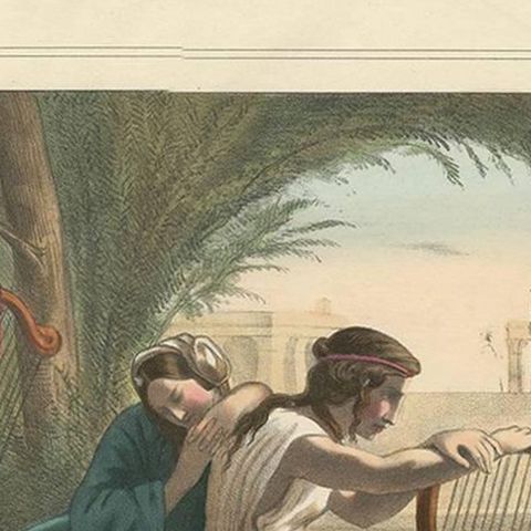 Antique Religious Print "No. 20" The Girls of Jerusalem, circa 1840, close-up 1