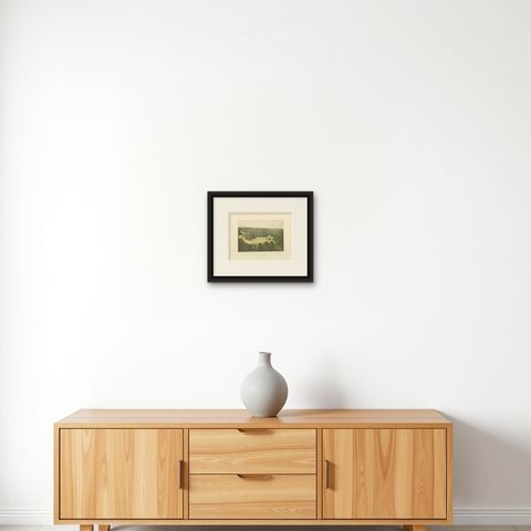 Antique Print of Milton Abbey by Morris, 'circa 1880', shown framed on a wall, true to size