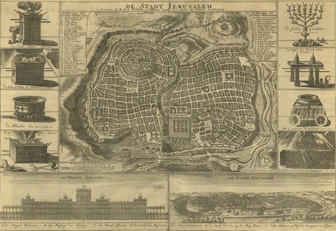 Antique Bible Plan of Ancient Jerusalem, 1743, view 2