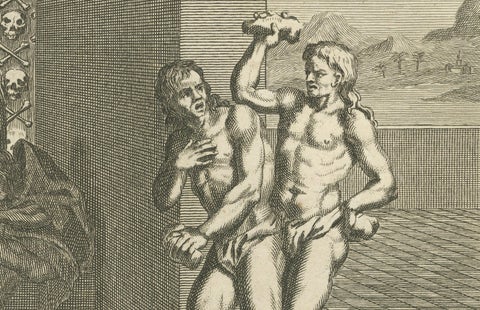 Mexican Penitence and Human Sacrifice, 1734 Engraving of Aztec Religious Rites, close-up 4