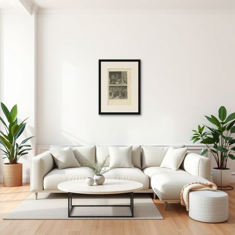 Antique Print of a Funeral Procession by Picart, circa 1725, shown framed in a room, true to size