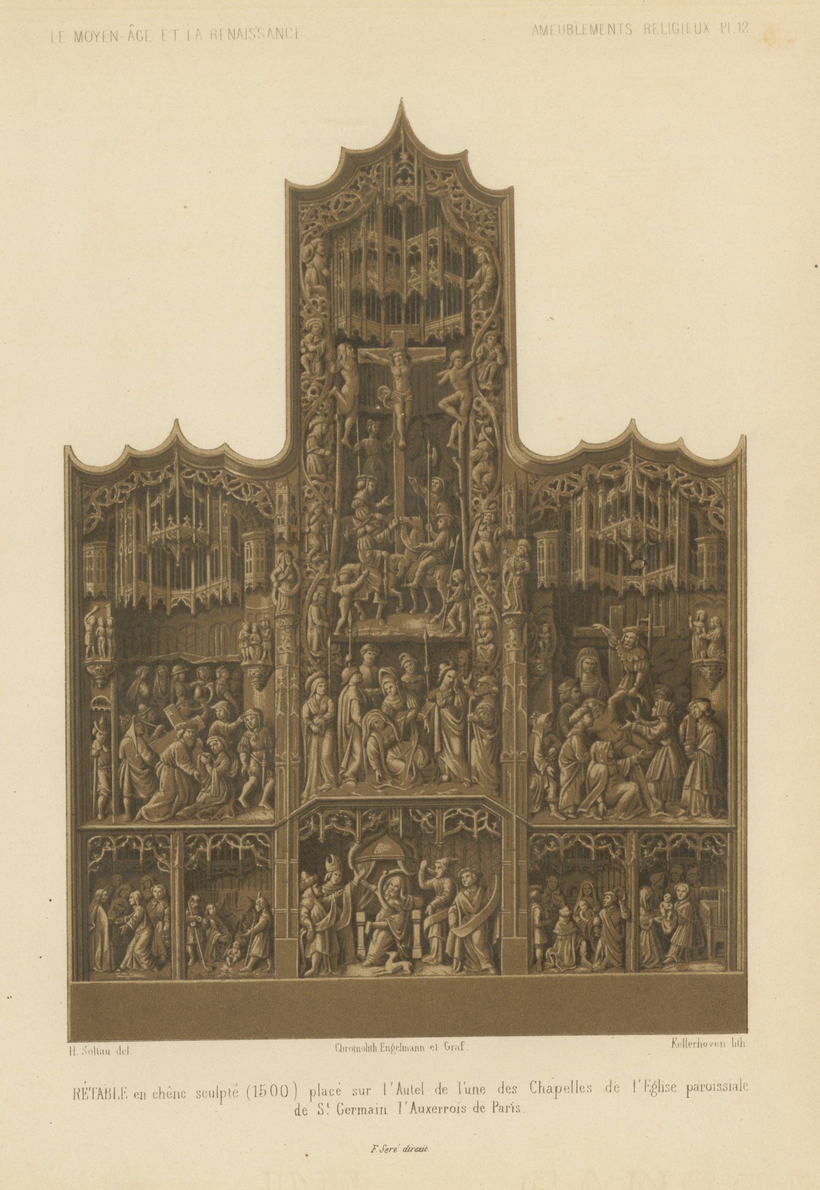 Carved Oak Retable of 1500, Saint Germain l'Auxerrois, Paris, 1851