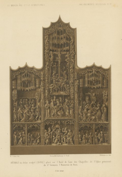 Carved Oak Retable of 1500, Saint Germain l'Auxerrois, Paris, 1851